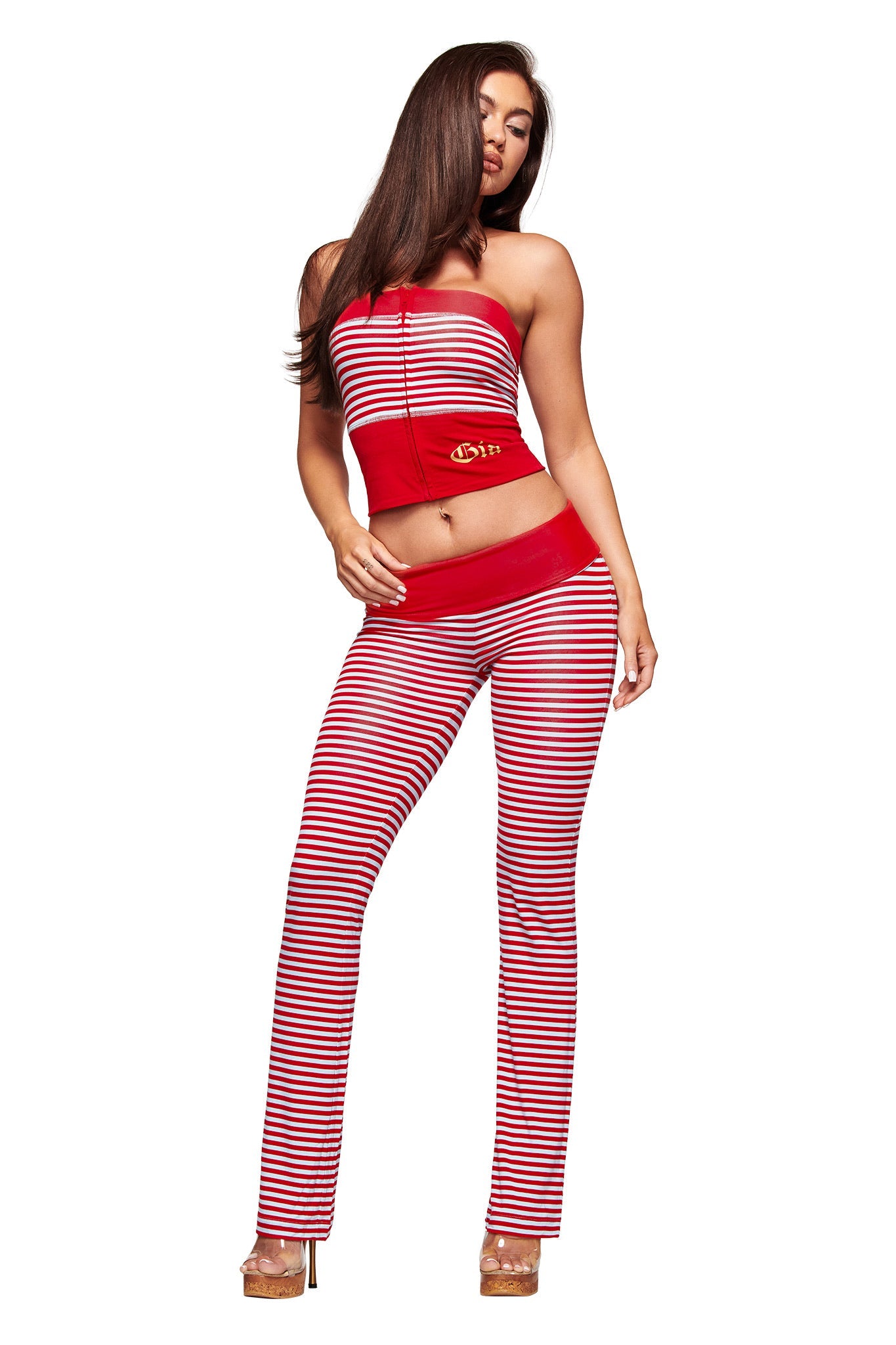 Alternative view of Blare Foldover Trackpant   Red And Blue Stripe